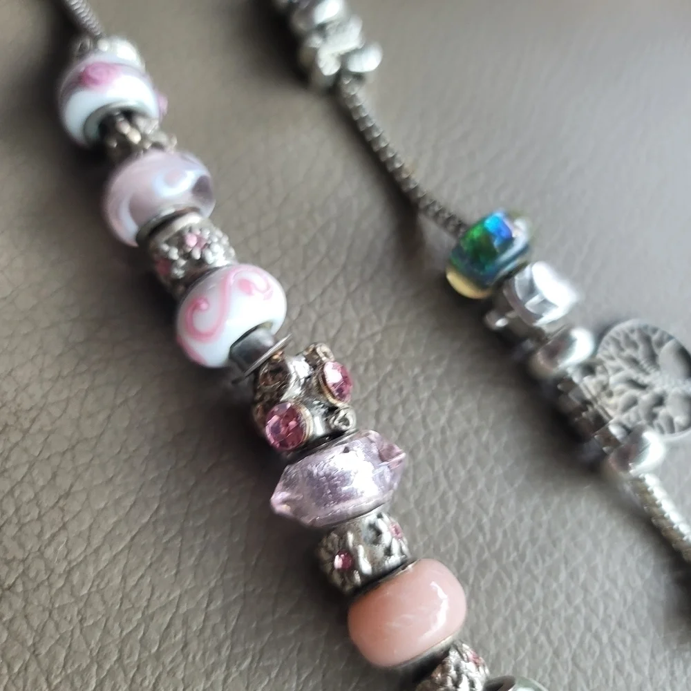 Lot Of 2 CHARM Women's Metal/ Plastic BRACLET Pink  Rhinestones Butterfly